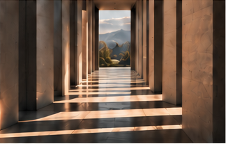 Long architectural passage filled with natural light